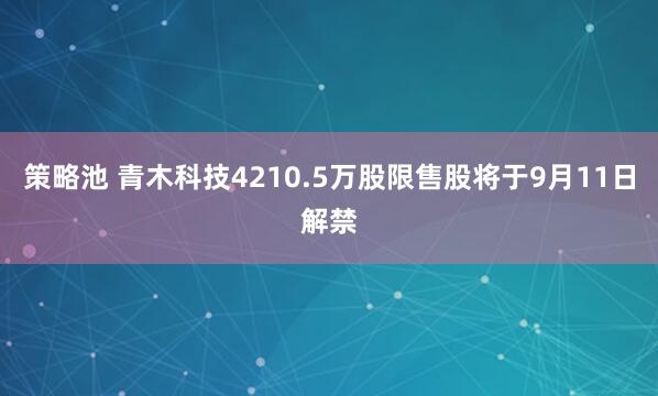 策略池 青木科技4210.5万股限售股将于9月11日解禁
